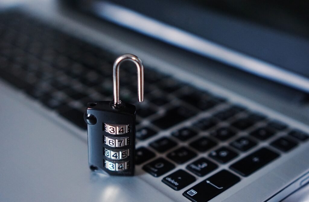 Padlock on a laptop keyboard