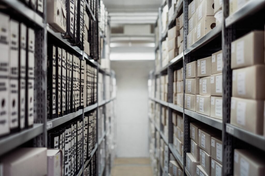 Shelves of archive boxes and folders